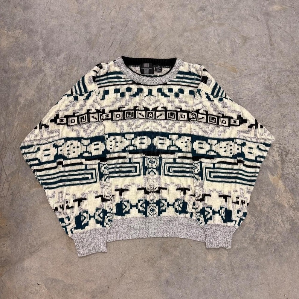 Vintage Expressions Southwestern Aztec Geometric Knit Sweater Mens Large 90s